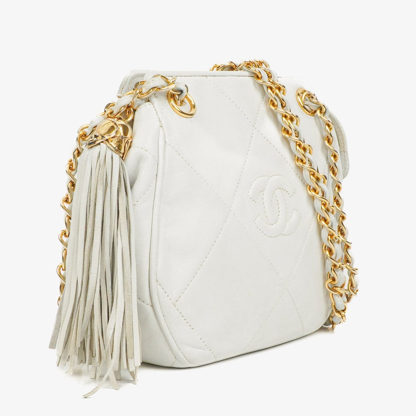 Chanel CC Schultertasche mit Doppelkette in Weiß