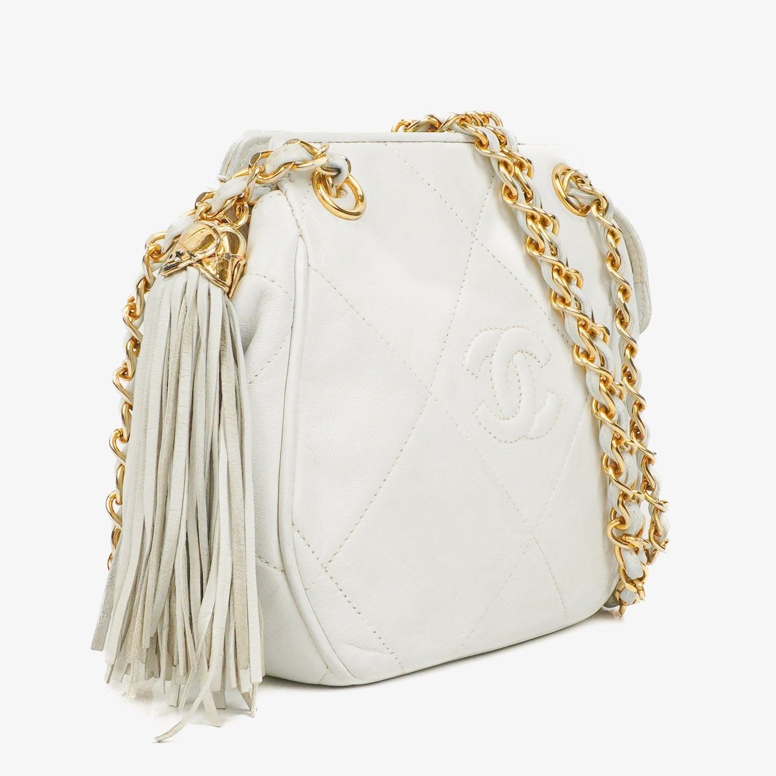 Chanel CC Schultertasche mit Doppelkette in Weiß