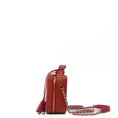 Chanel CC Filigree Small Vanity Case aus rot-rosa gestepptem Caviar-Leder mit champagnergoldfarbener Hardware