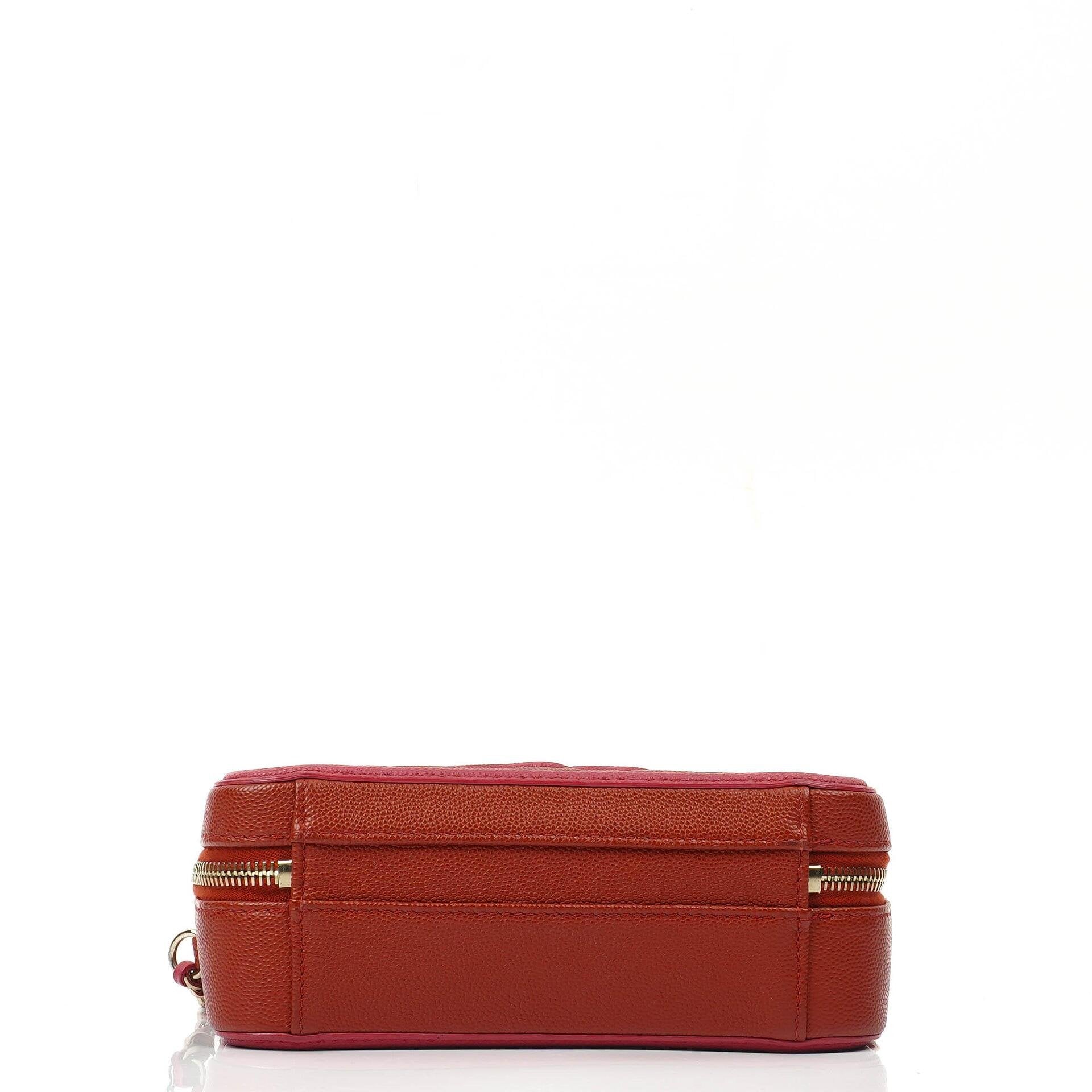 Chanel CC Filigree Small Vanity Case aus rot-rosa gestepptem Caviar-Leder mit champagnergoldfarbener Hardware