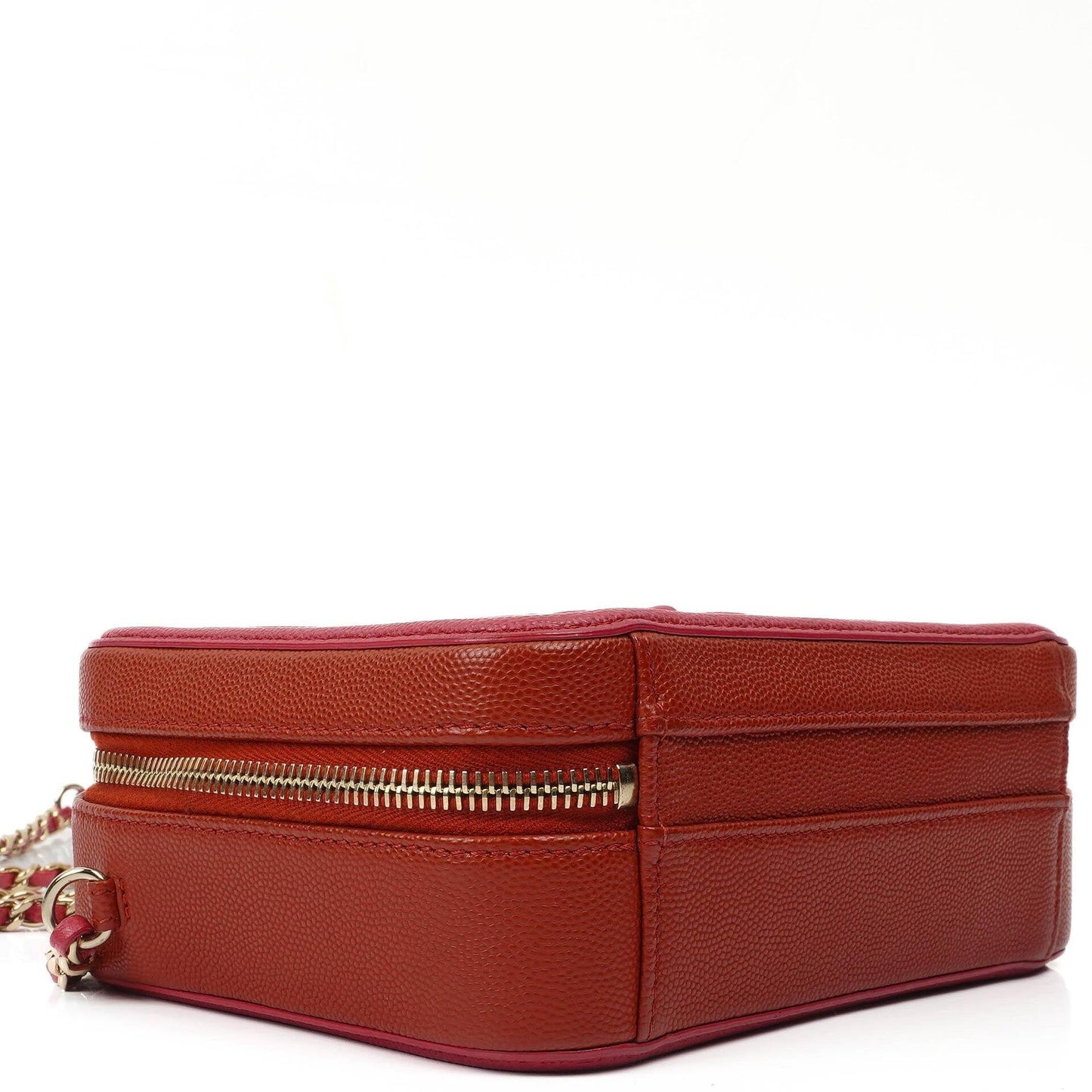 Chanel CC Filigree Small Vanity Case aus rot-rosa gestepptem Caviar-Leder mit champagnergoldfarbener Hardware