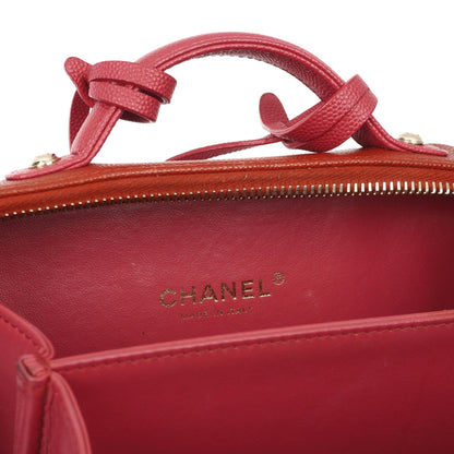 Chanel CC Filigree Small Vanity Case aus rot-rosa gestepptem Caviar-Leder mit champagnergoldfarbener Hardware