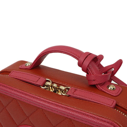 Chanel CC Filigree Small Vanity Case aus rot-rosa gestepptem Caviar-Leder mit champagnergoldfarbener Hardware