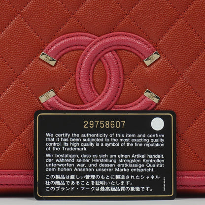 Chanel CC Filigree Small Vanity Case aus rot-rosa gestepptem Caviar-Leder mit champagnergoldfarbener Hardware