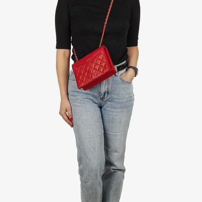 Chanel CC Logo Full Flap Schultertasche aus rotem Leder