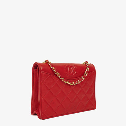 Chanel CC Logo Full Flap Schultertasche aus rotem Leder