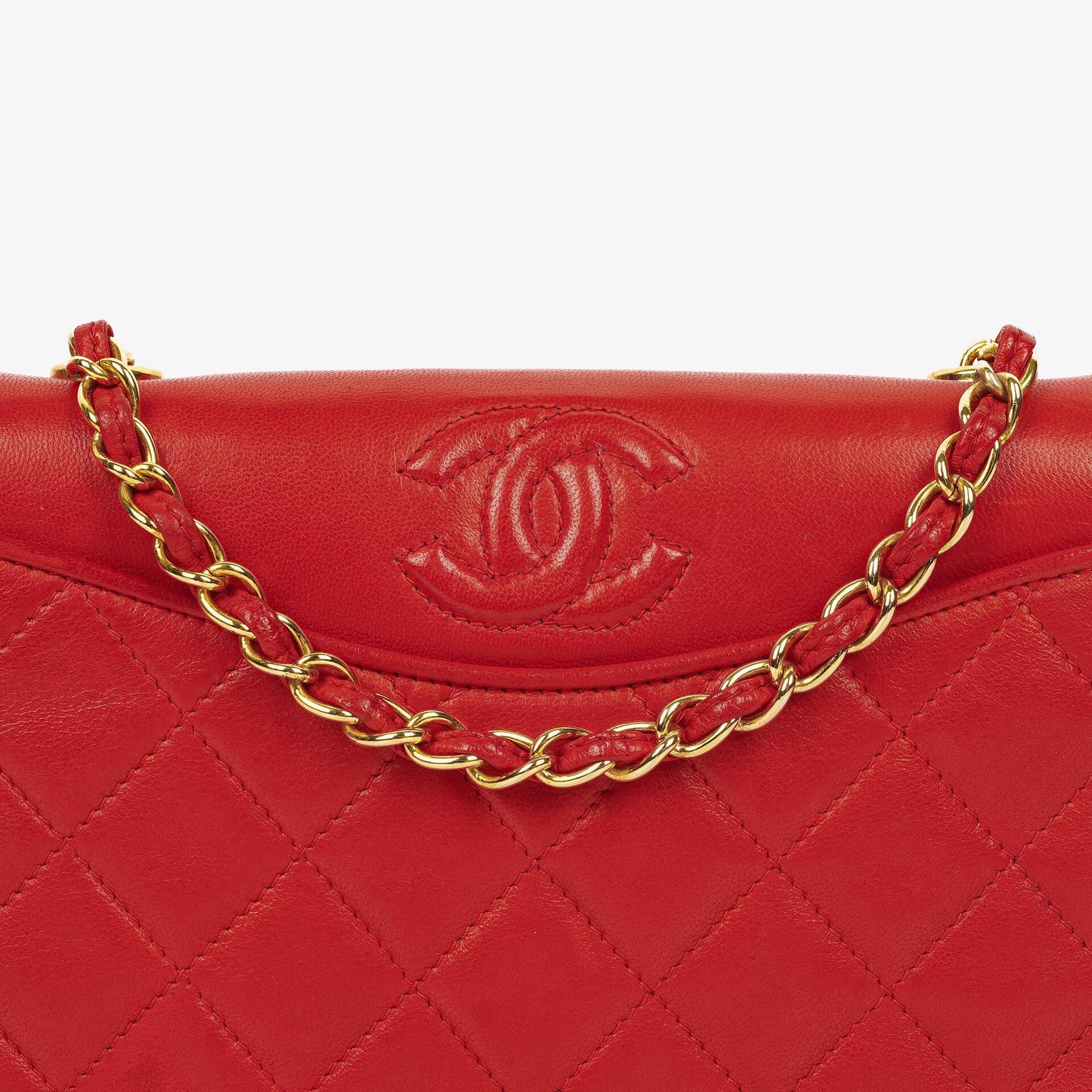 Chanel CC Logo Full Flap Schultertasche aus rotem Leder