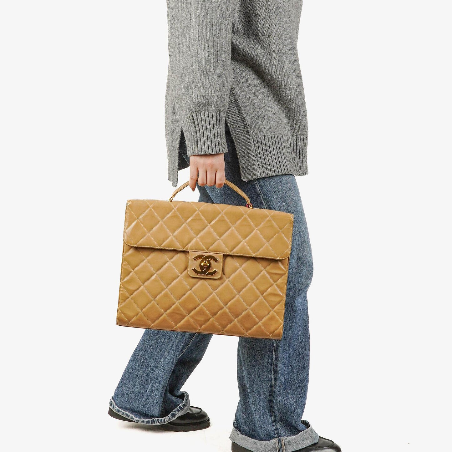 Chanel CC Maxi Logo Aktentasche Beige