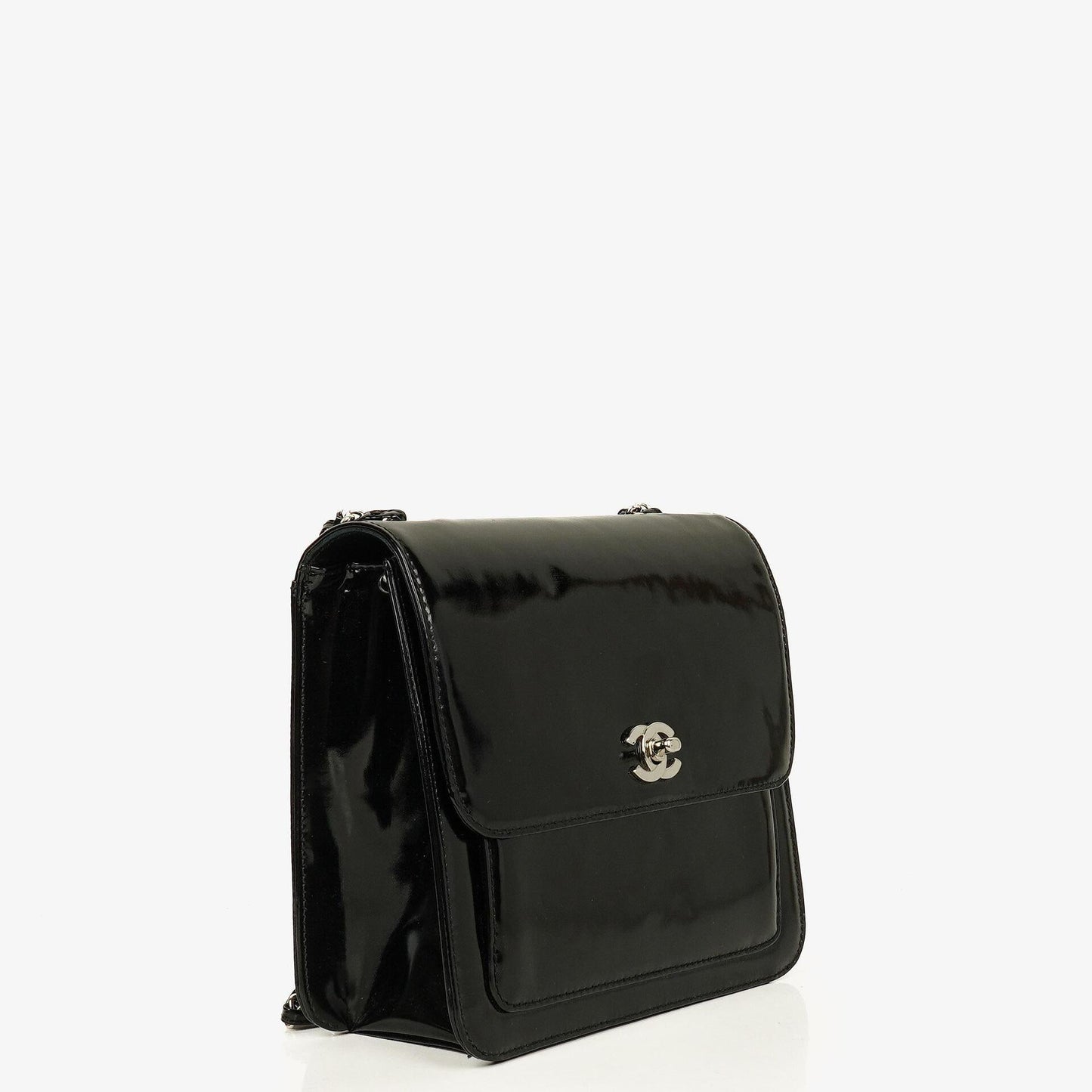 Chanel CC Square Flap Bag aus schwarzem Lackleder