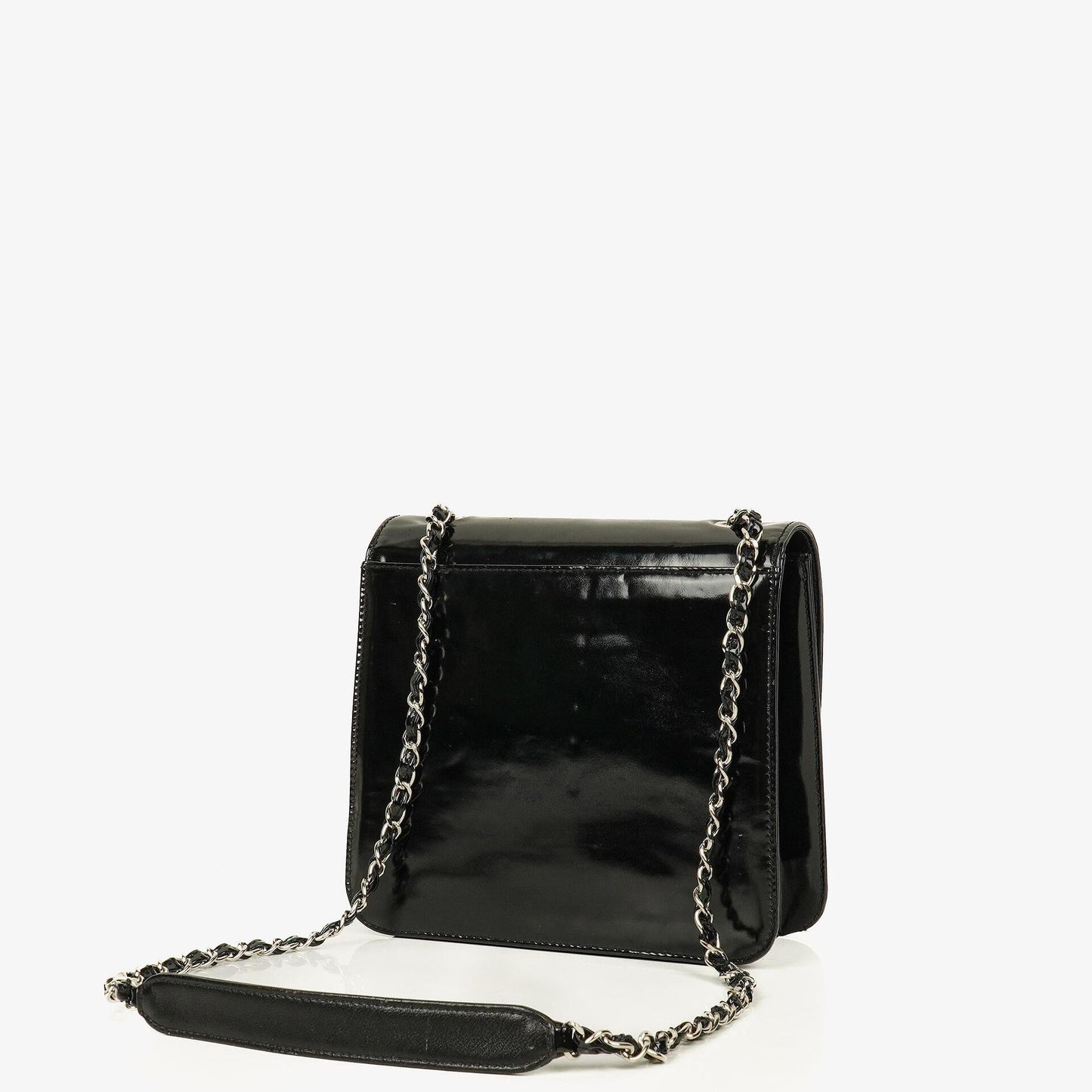 Chanel CC Square Flap Bag aus schwarzem Lackleder