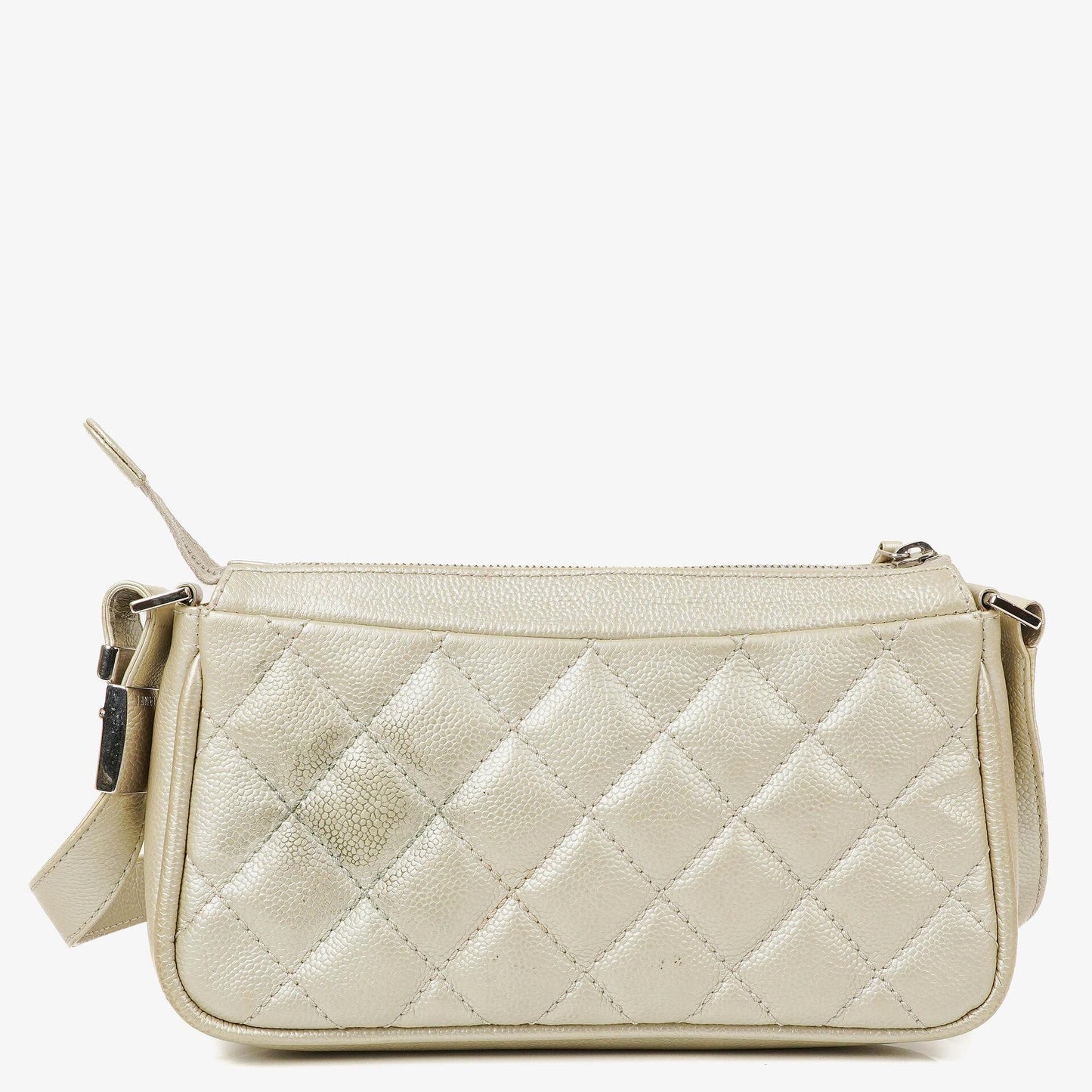 Chanel CC Timeless Schultertasche aus metallischem gestepptem Kaviarleder
