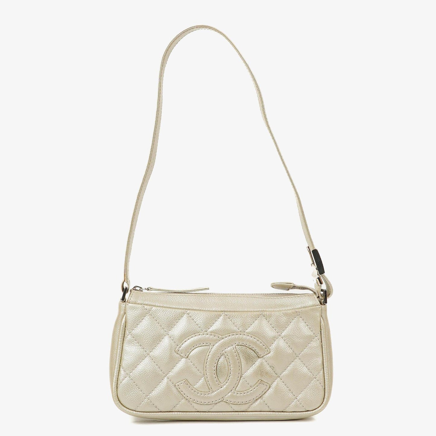 Chanel CC Timeless Schultertasche aus metallischem gestepptem Kaviarleder