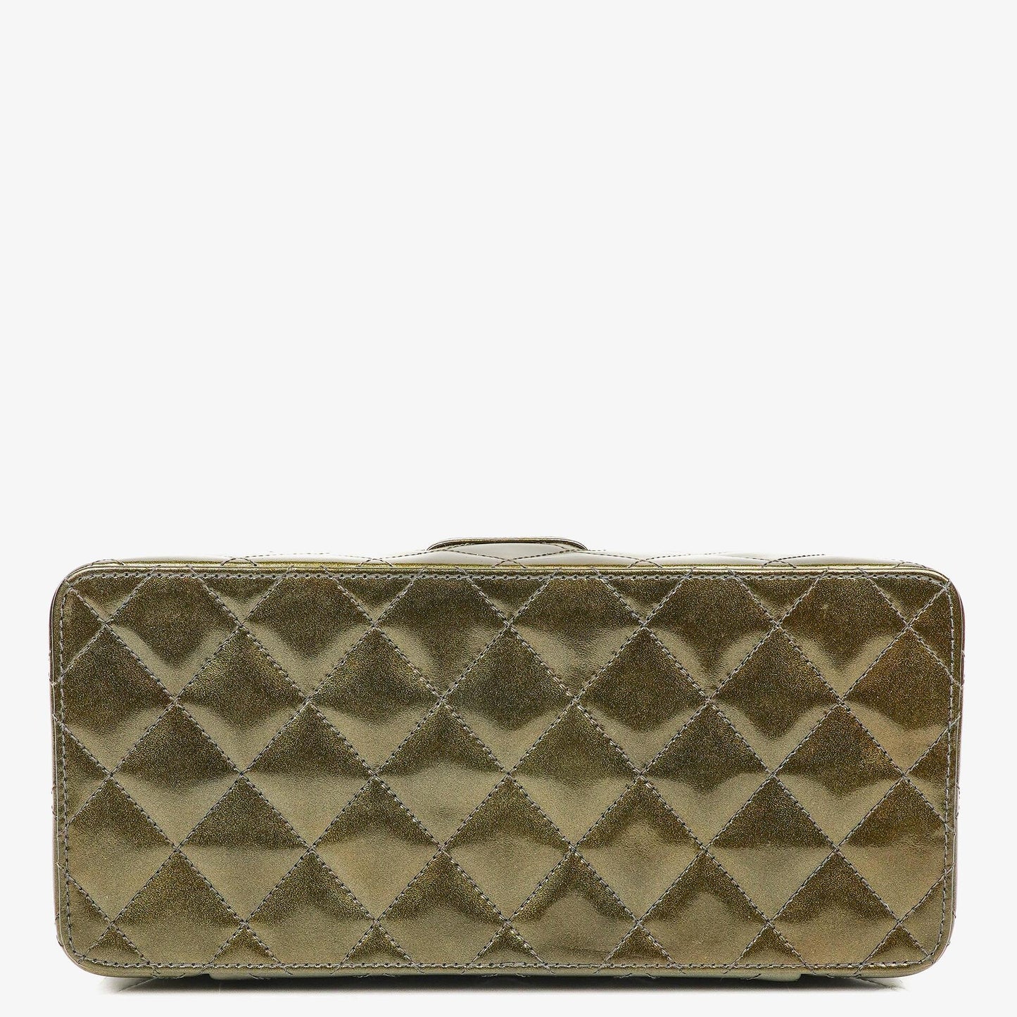 Chanel CC Vanity Case aus olivgrünem schillerndem gestepptem Lackleder