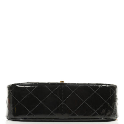 Chanel Ketten-Top-Handle Einzelklappen-Tasche Schwarz gestepptes Lackleder mit 24K goldplattierter Hardware