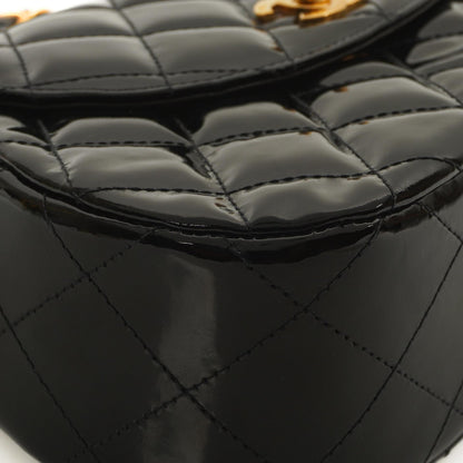 Chanel Ketten-Top-Handle Einzelklappen-Tasche Schwarz gestepptes Lackleder mit 24K goldplattierter Hardware