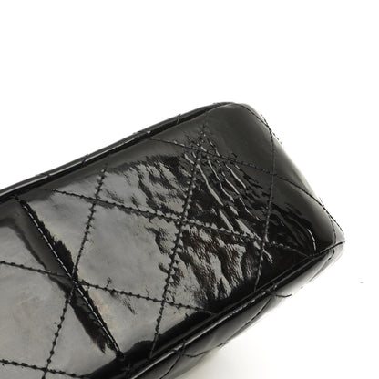 Chanel Ketten-Top-Handle Einzelklappen-Tasche Schwarz gestepptes Lackleder mit 24K goldplattierter Hardware