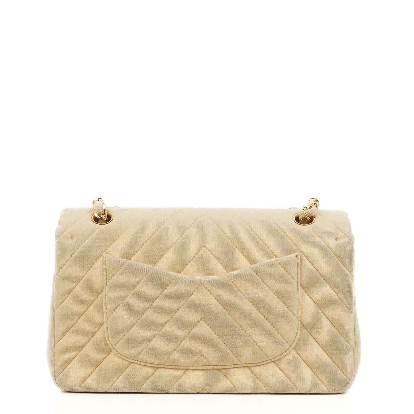 Chanel Chevron Medium Double Flap Tasche aus beigem gestepptem Jersey mit 24K vergoldeter Hardware