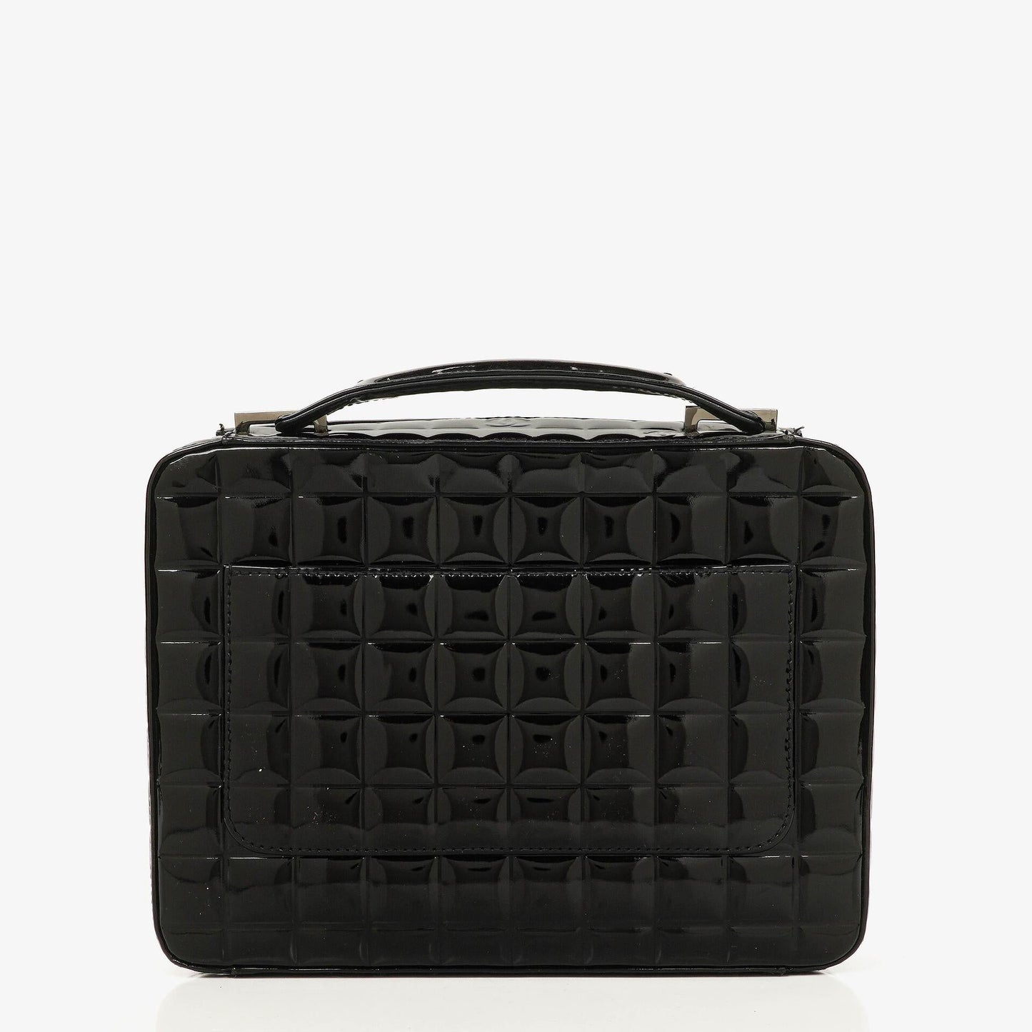 Chanel Chocolate Bar Aktentasche aus schwarzem Lackleder mit silberfarbener Hardware