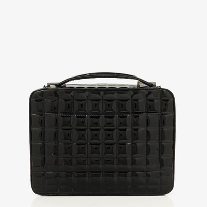 Chanel Chocolate Bar Aktentasche aus schwarzem Lackleder mit silberfarbener Hardware