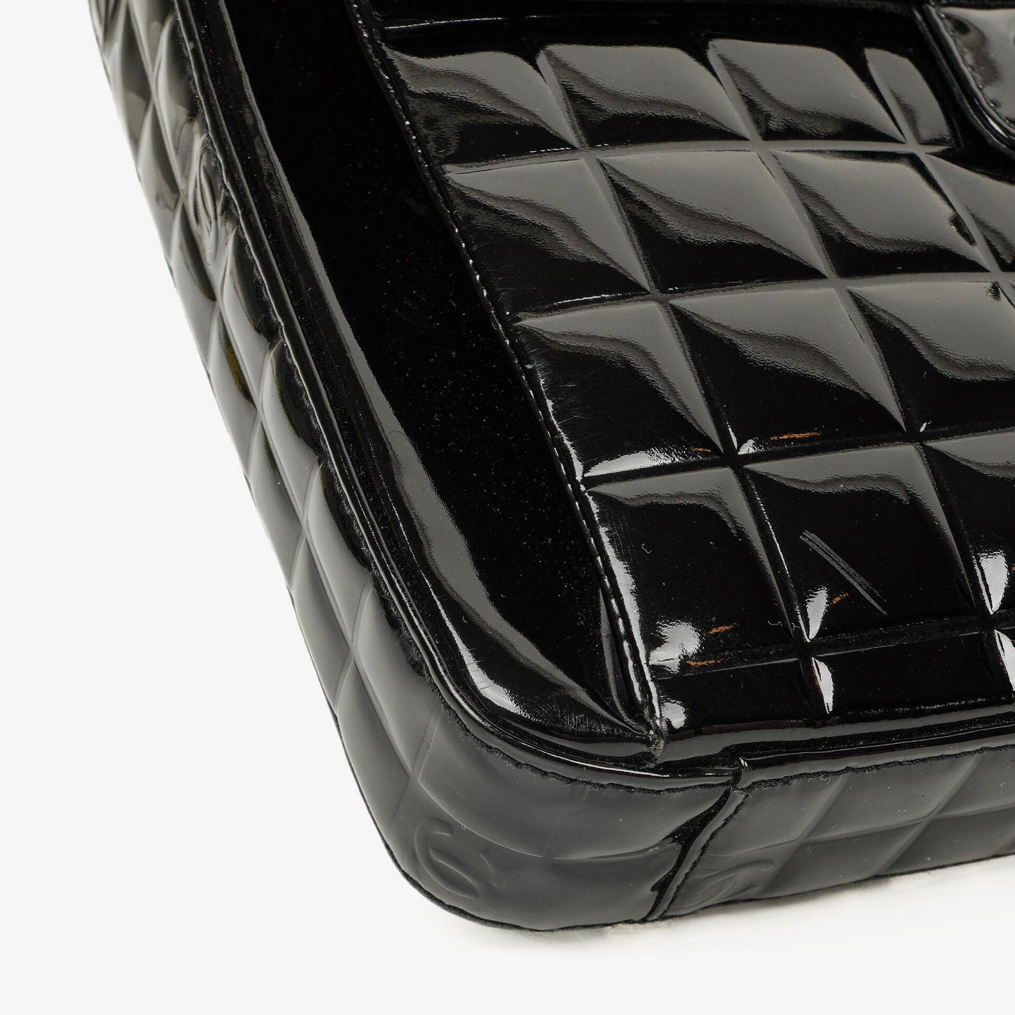Chanel Chocolate Bar Aktentasche aus schwarzem Lackleder mit silberfarbener Hardware
