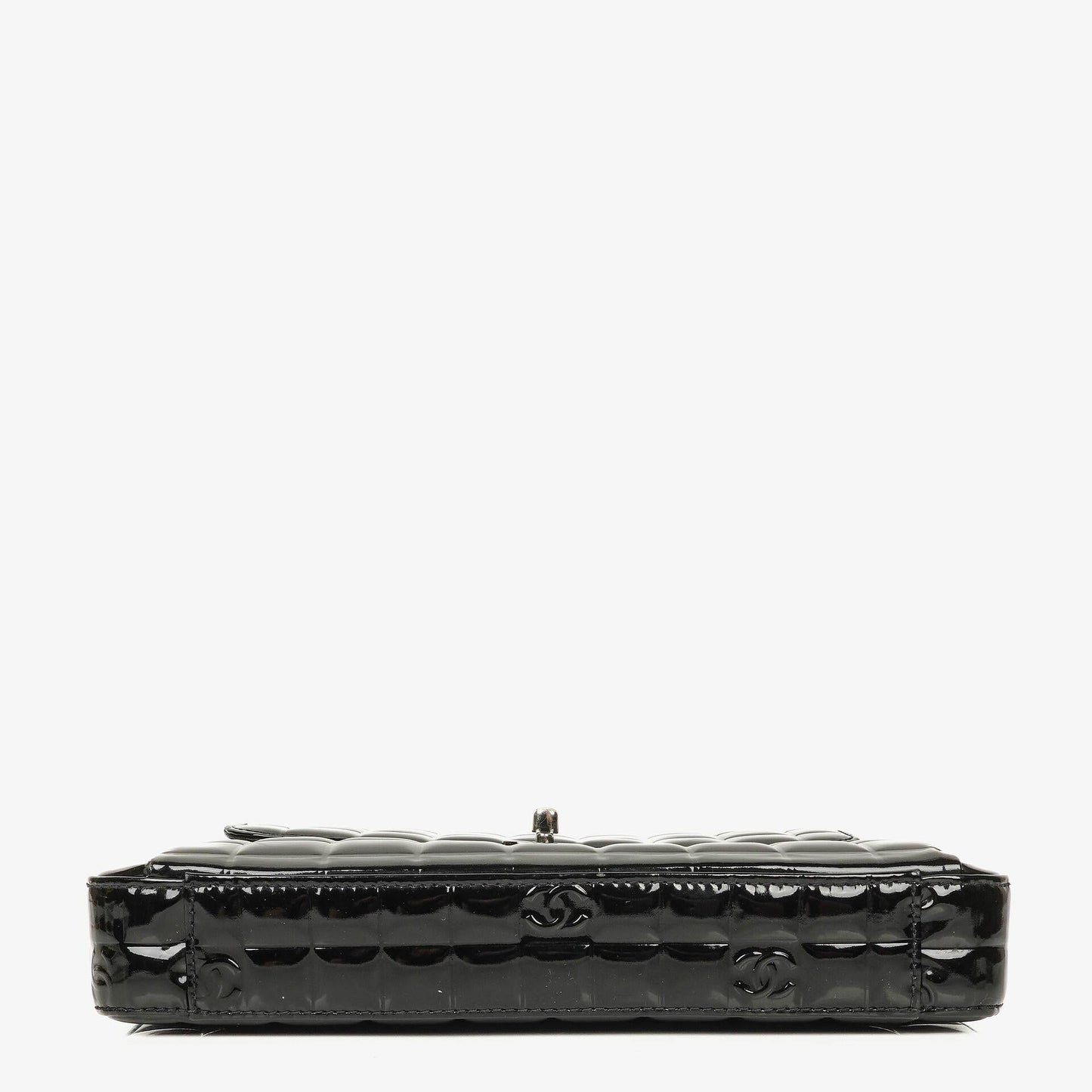 Chanel Chocolate Bar Aktentasche aus schwarzem Lackleder mit silberfarbener Hardware