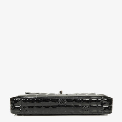 Chanel Chocolate Bar Aktentasche aus schwarzem Lackleder mit silberfarbener Hardware