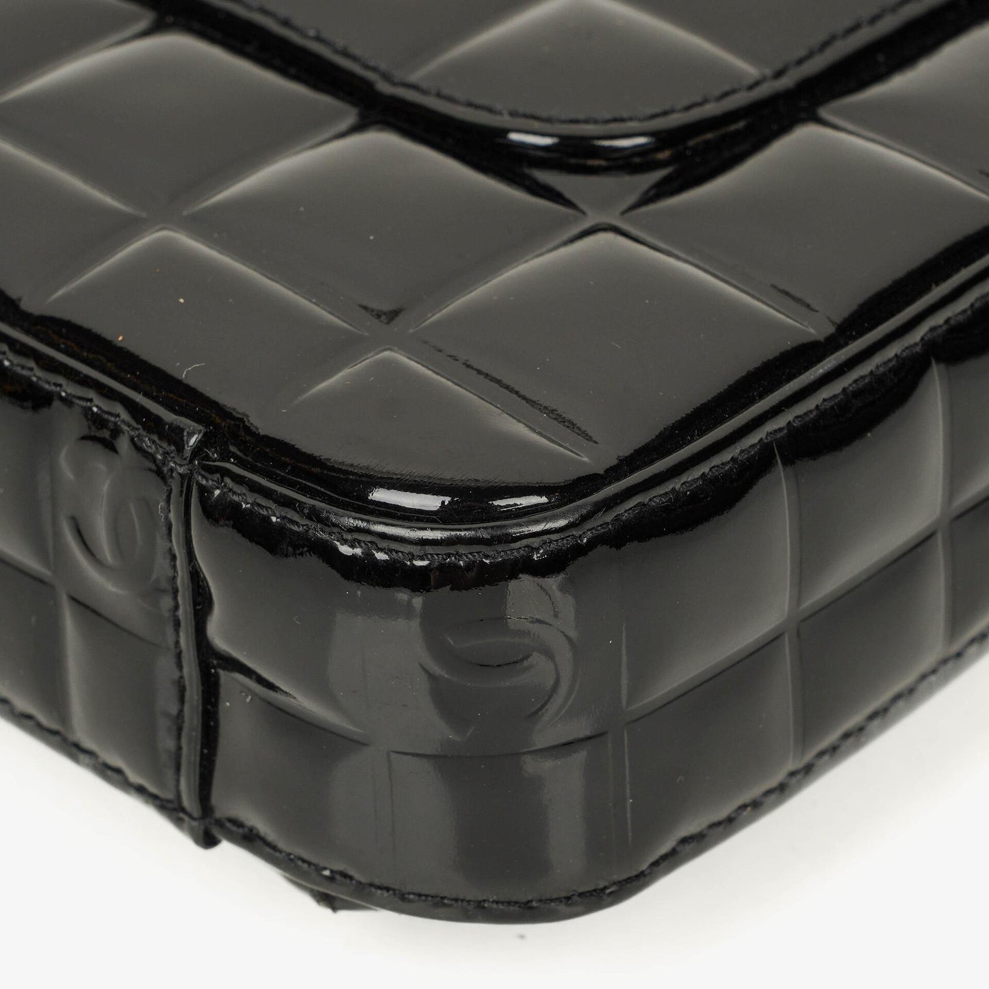 Chanel Chocolate Bar Aktentasche aus schwarzem Lackleder mit silberfarbener Hardware