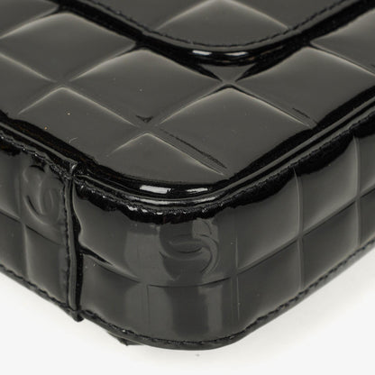 Chanel Chocolate Bar Aktentasche aus schwarzem Lackleder mit silberfarbener Hardware