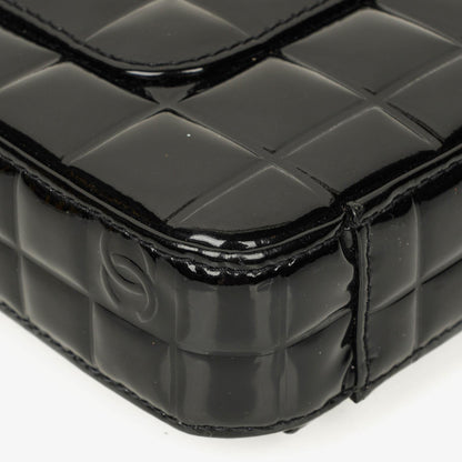 Chanel Chocolate Bar Aktentasche aus schwarzem Lackleder mit silberfarbener Hardware