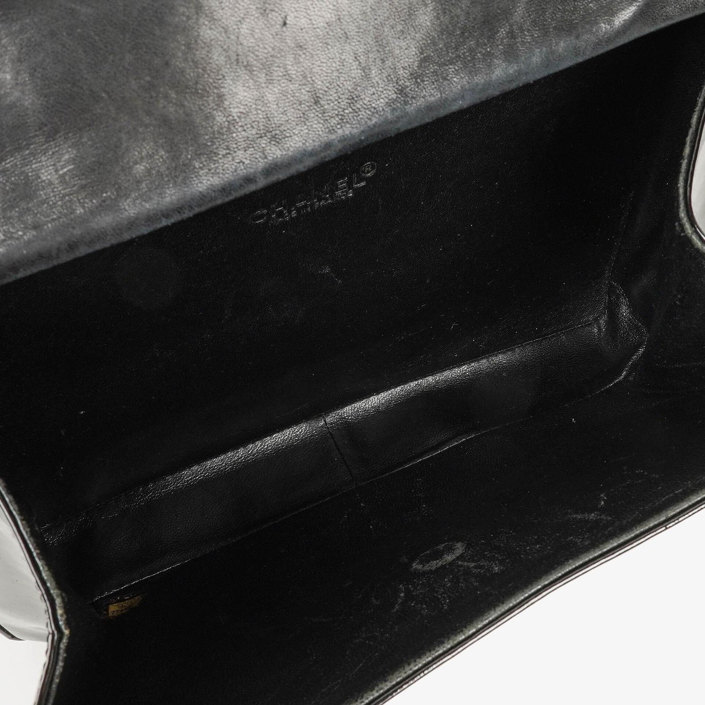 Chanel Chocolate Bar Aktentasche aus schwarzem Lackleder mit silberfarbener Hardware