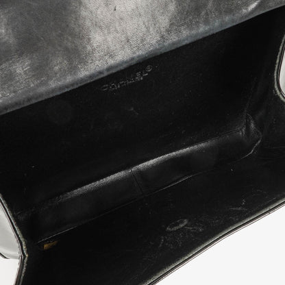 Chanel Chocolate Bar Aktentasche aus schwarzem Lackleder mit silberfarbener Hardware