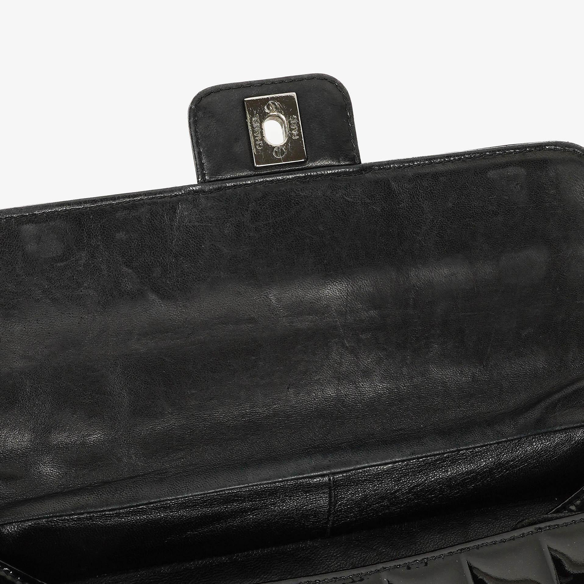 Chanel Chocolate Bar Aktentasche aus schwarzem Lackleder mit silberfarbener Hardware