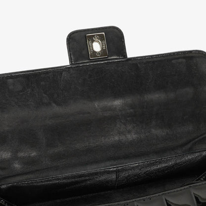 Chanel Chocolate Bar Aktentasche aus schwarzem Lackleder mit silberfarbener Hardware