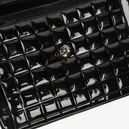 Chanel Chocolate Bar Aktentasche aus schwarzem Lackleder mit silberfarbener Hardware