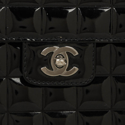 Chanel Chocolate Bar Aktentasche aus schwarzem Lackleder mit silberfarbener Hardware