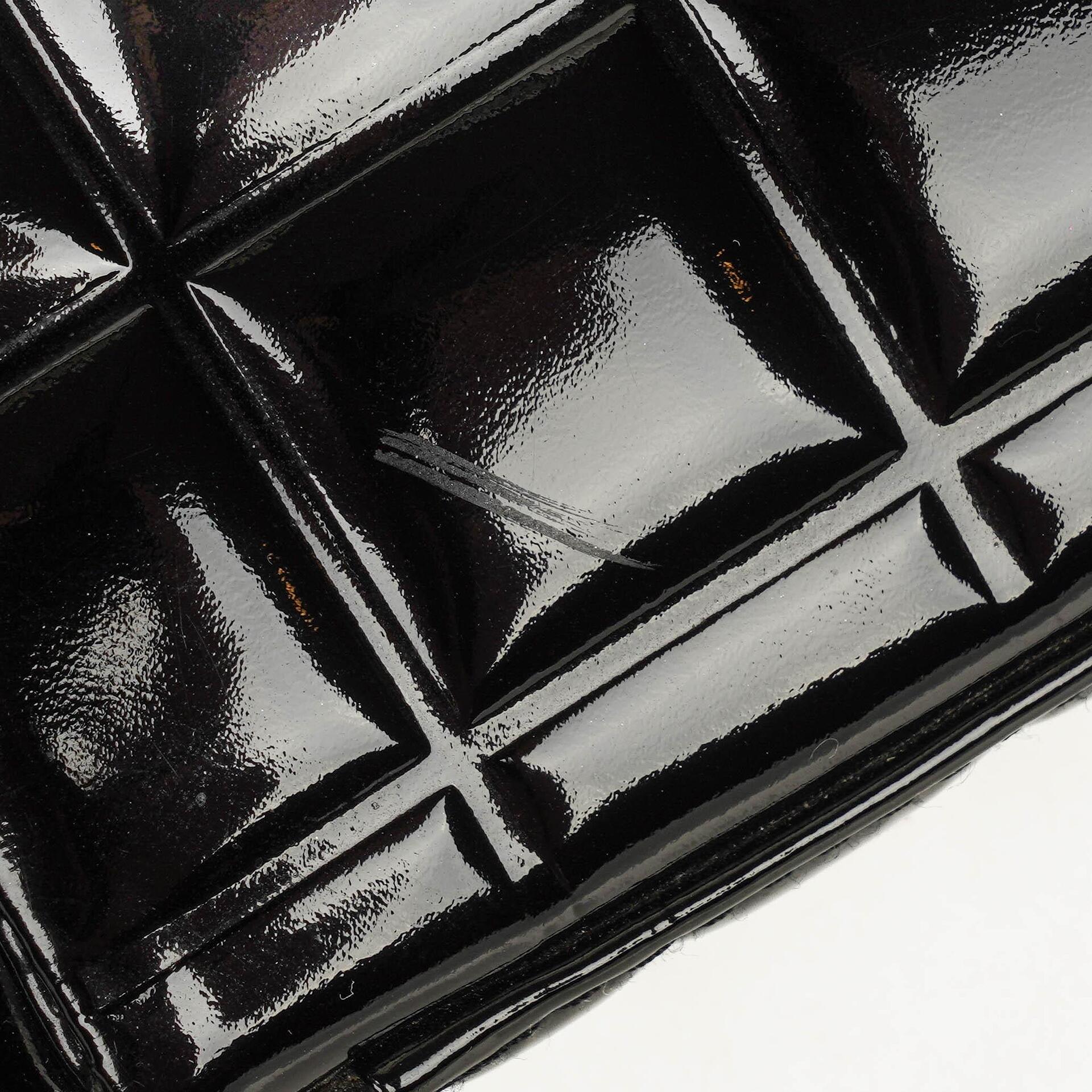 Chanel Chocolate Bar Aktentasche aus schwarzem Lackleder mit silberfarbener Hardware