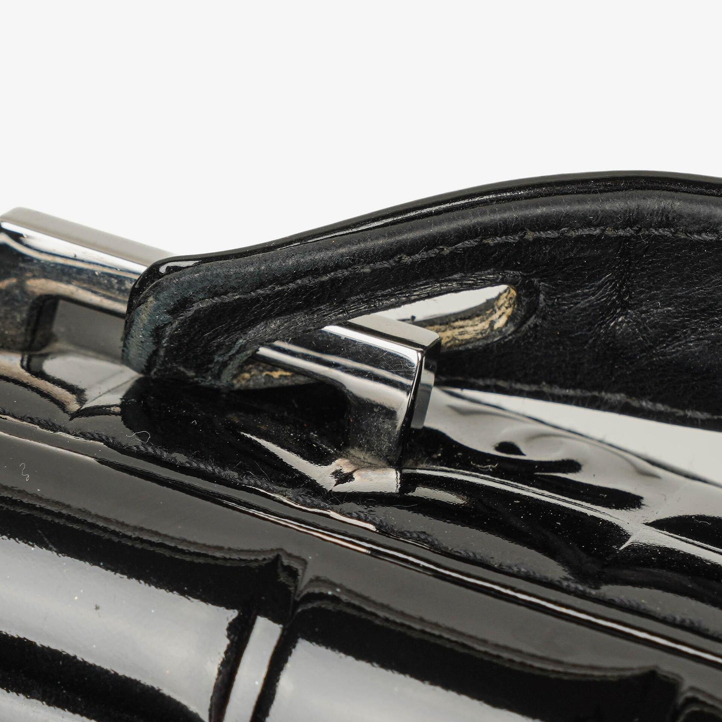 Chanel Chocolate Bar Aktentasche aus schwarzem Lackleder mit silberfarbener Hardware