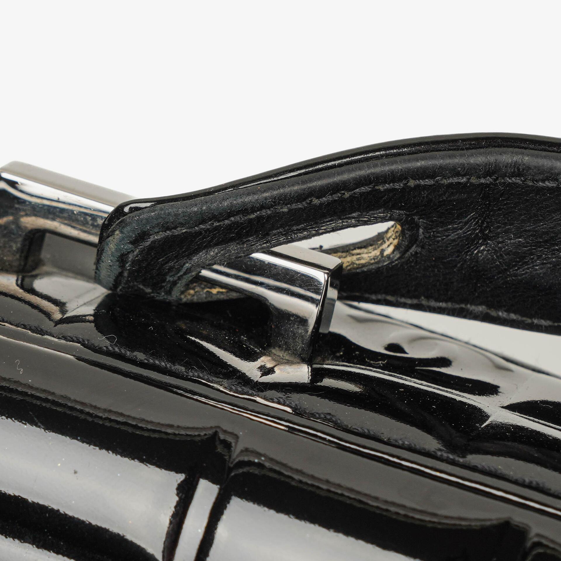 Chanel Chocolate Bar Aktentasche aus schwarzem Lackleder mit silberfarbener Hardware