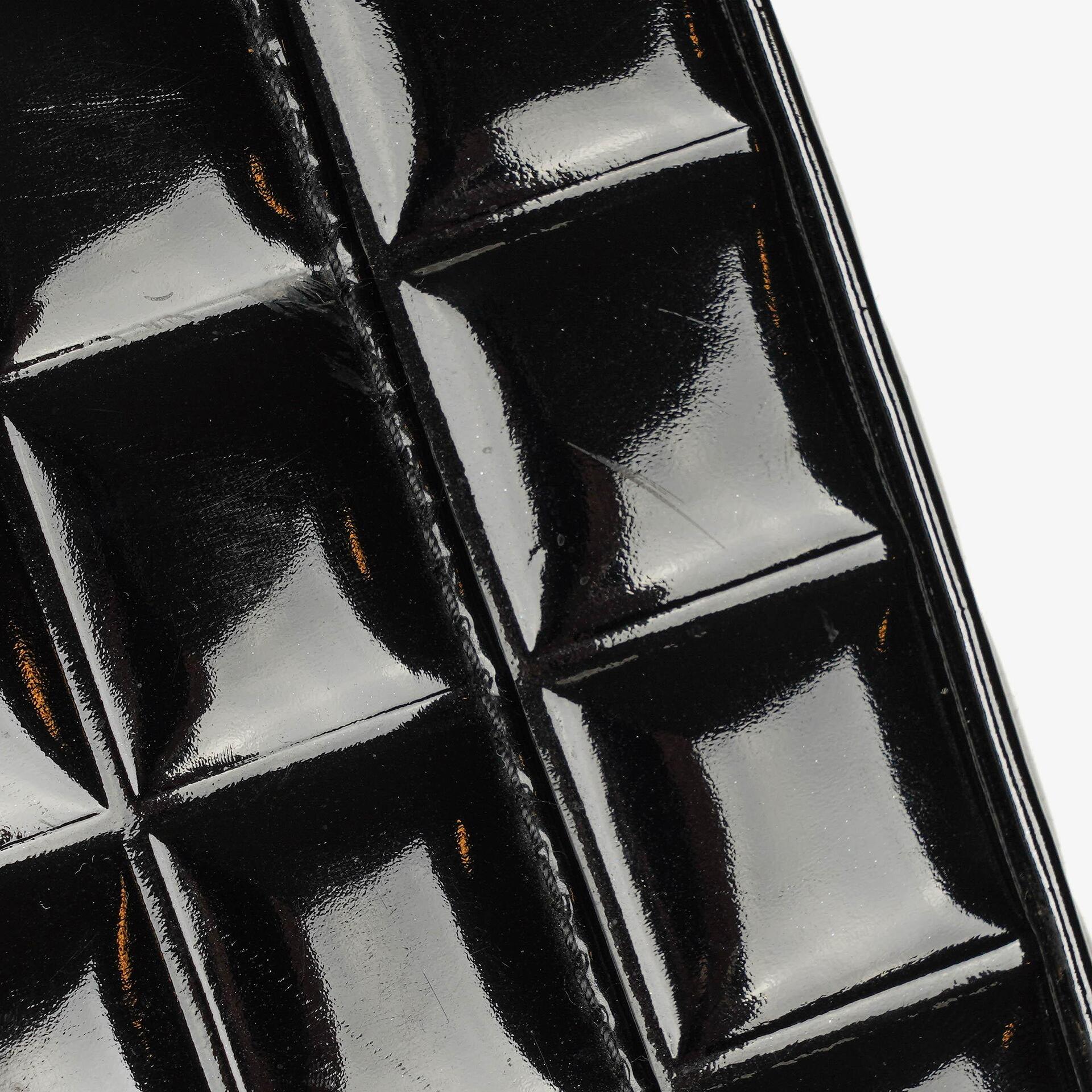 Chanel Chocolate Bar Aktentasche aus schwarzem Lackleder mit silberfarbener Hardware