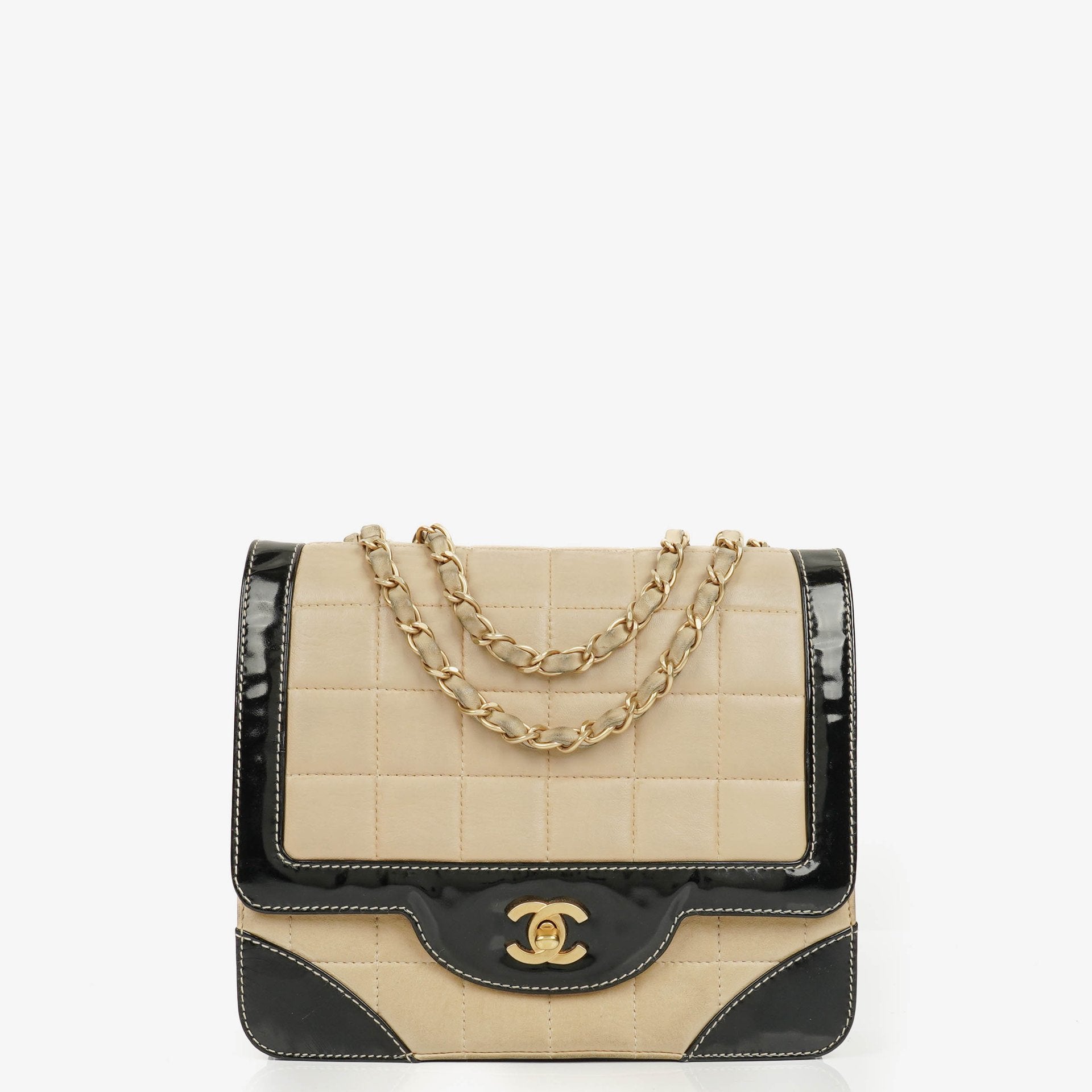 Chanel Chocolate Bar Single Flap Tasche aus Lammleder und Lackleder