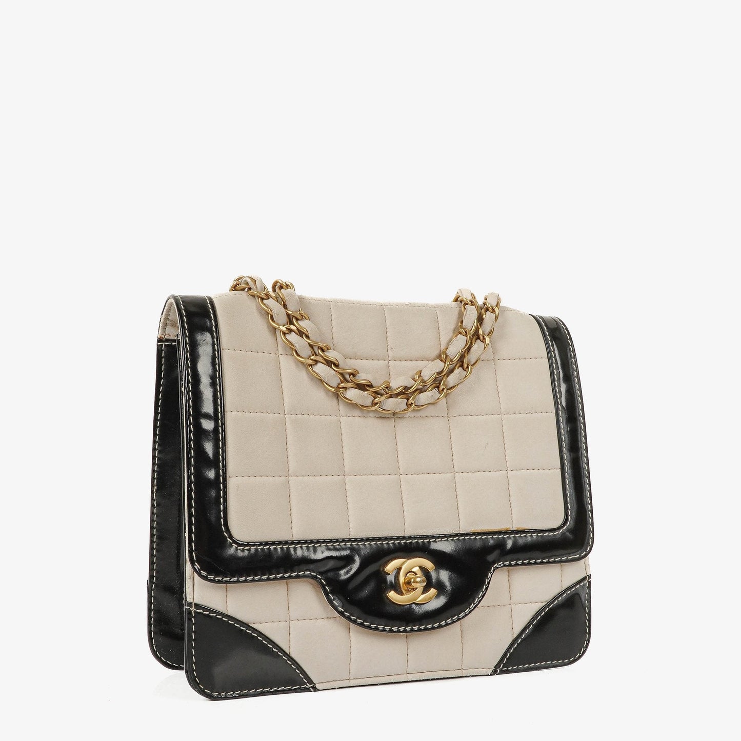 Chanel Chocolate Bar Single Flap Tasche aus Leder und Lackleder