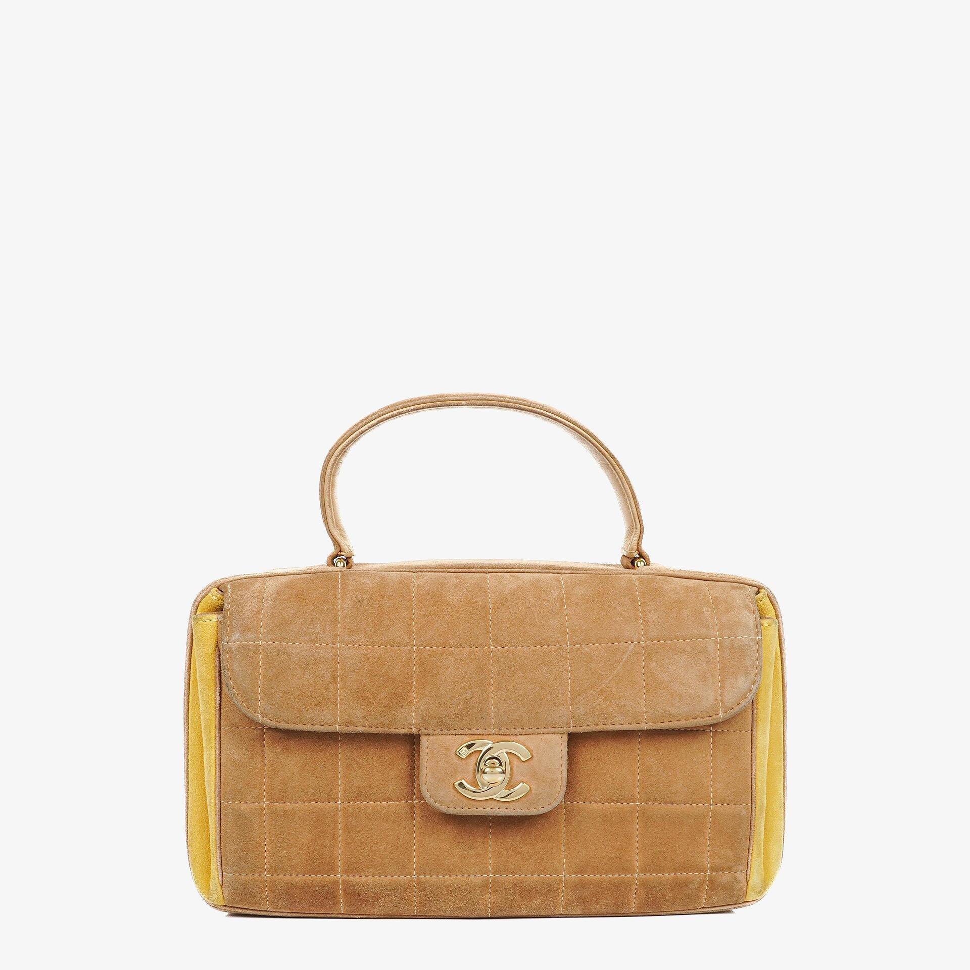Chanel Chocolate Bar Gelb/Beige Wildleder Top-Handle Flap-Tasche