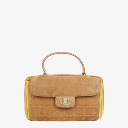 Chanel Chocolate Bar Gelb/Beige Wildleder Top-Handle Flap-Tasche