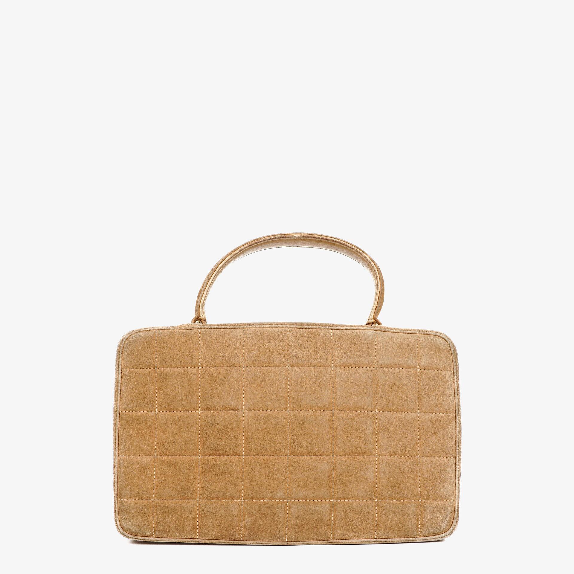 Chanel Chocolate Bar Gelb/Beige Wildleder Top-Handle Flap-Tasche