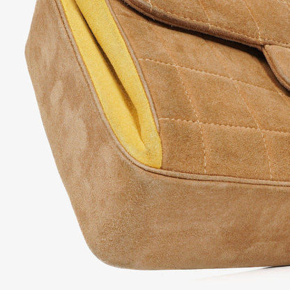Chanel Chocolate Bar Gelb/Beige Wildleder Top-Handle Flap-Tasche