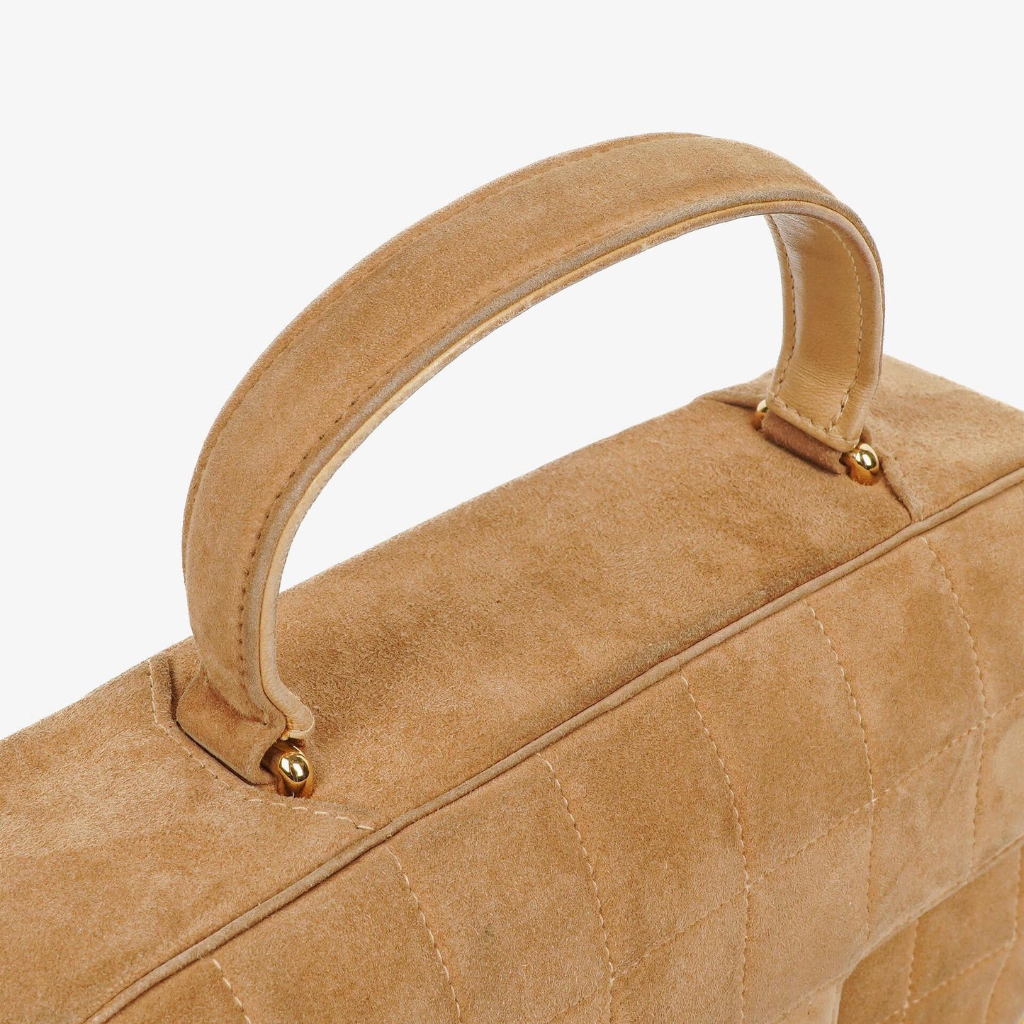 Chanel Chocolate Bar Gelb/Beige Wildleder Top-Handle Flap-Tasche