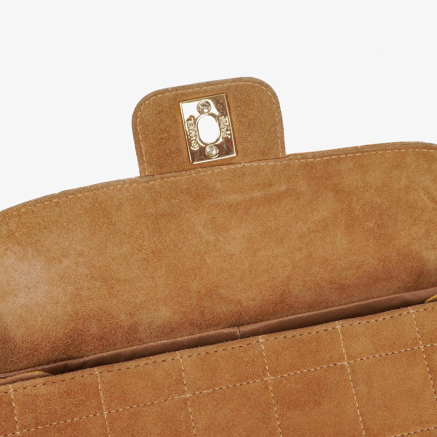 Chanel Chocolate Bar Gelb/Beige Wildleder Top-Handle Flap-Tasche