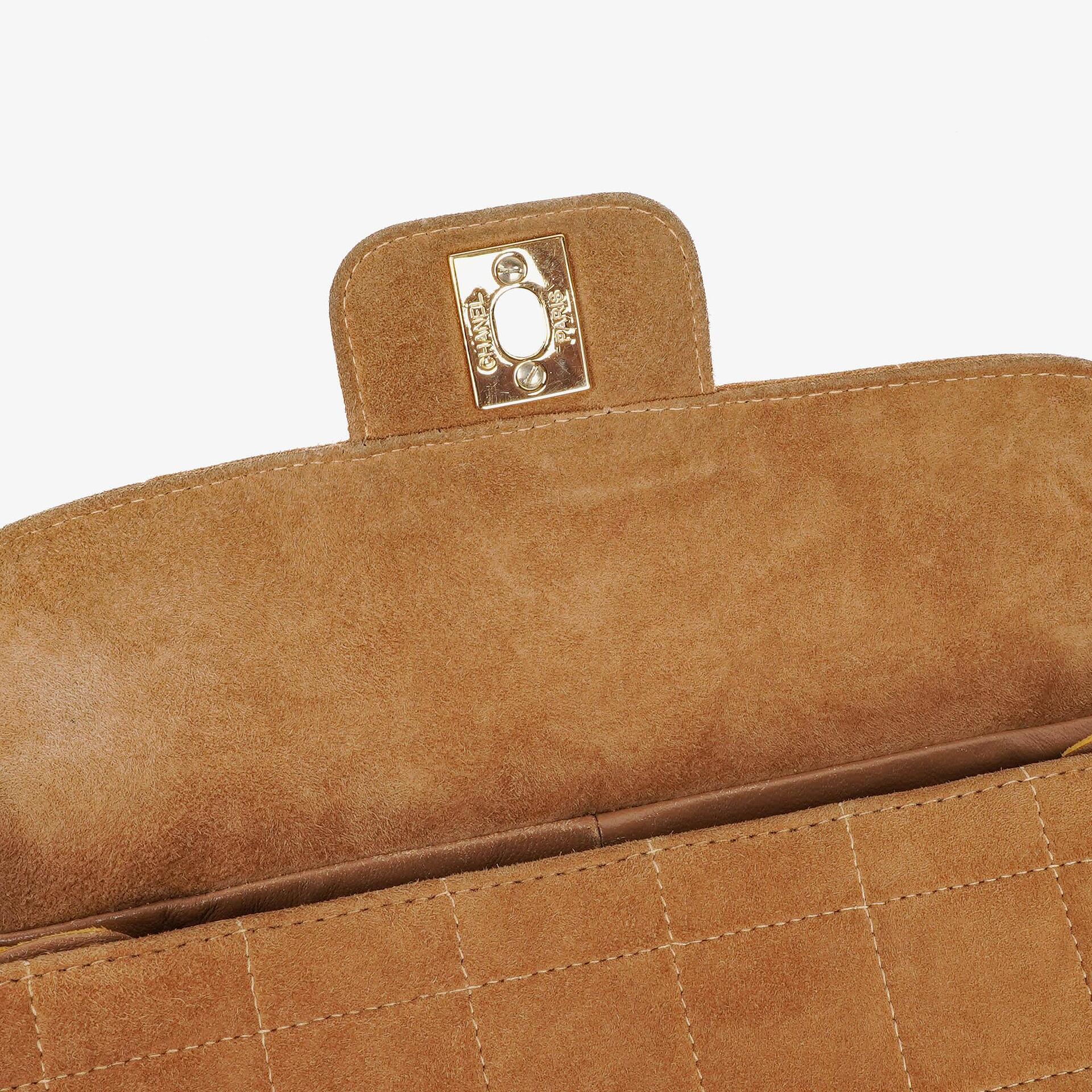 Chanel Chocolate Bar Gelb/Beige Wildleder Top-Handle Flap-Tasche