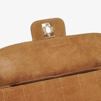 Chanel Chocolate Bar Gelb/Beige Wildleder Top-Handle Flap-Tasche