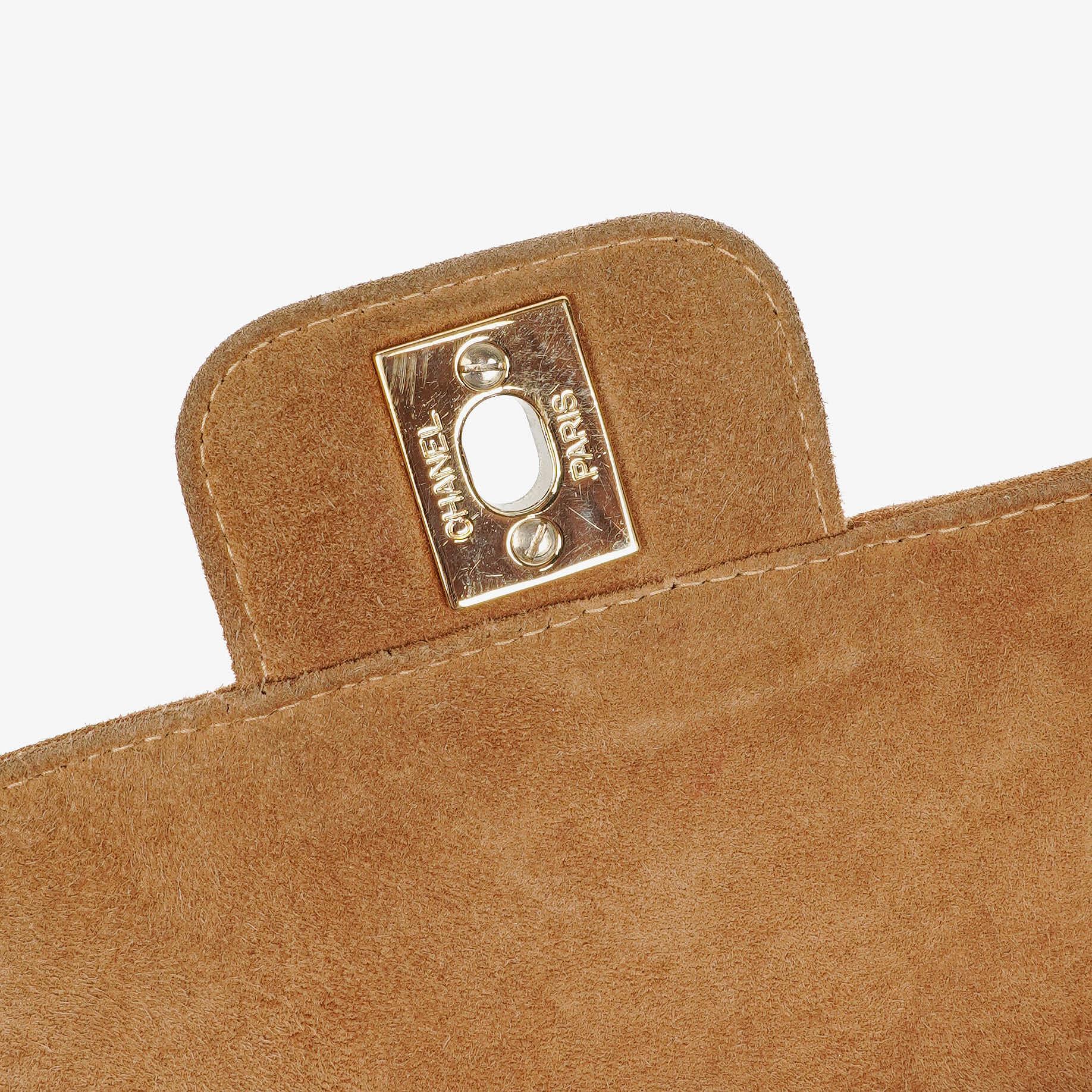 Chanel Chocolate Bar Gelb/Beige Wildleder Top-Handle Flap-Tasche